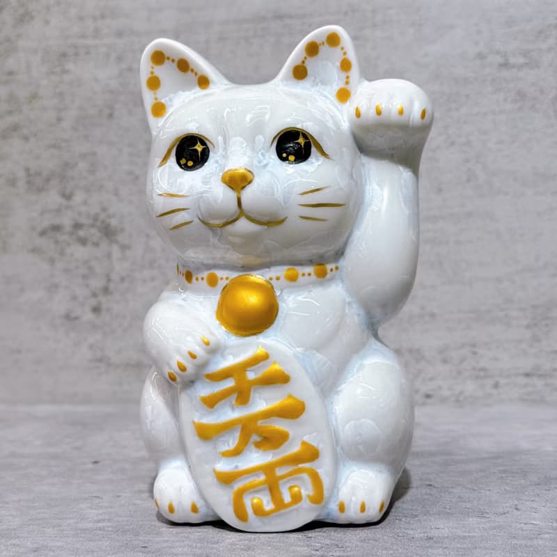 【霜晶招福】日本清水燒招財貓 | 花結晶 白 千萬両 左
