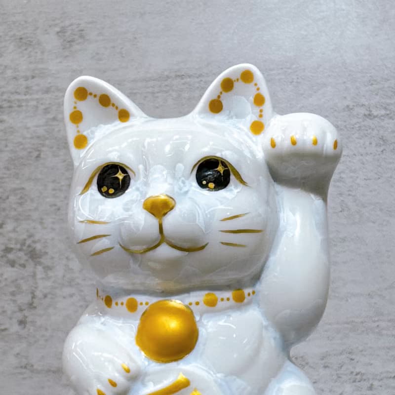 【霜晶招福】日本清水燒招財貓 | 花結晶 白 千萬両 左