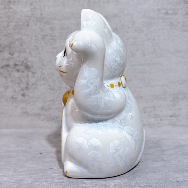 【霜晶招福】日本清水燒招財貓 | 花結晶 白 千萬両 左