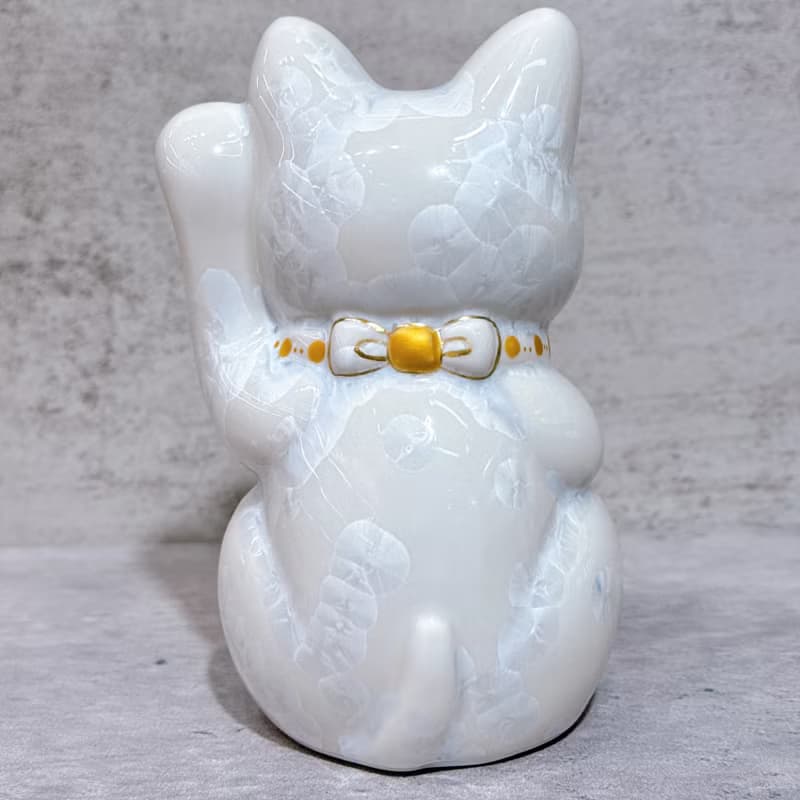 【霜晶招福】日本清水燒招財貓 | 花結晶 白 千萬両 左