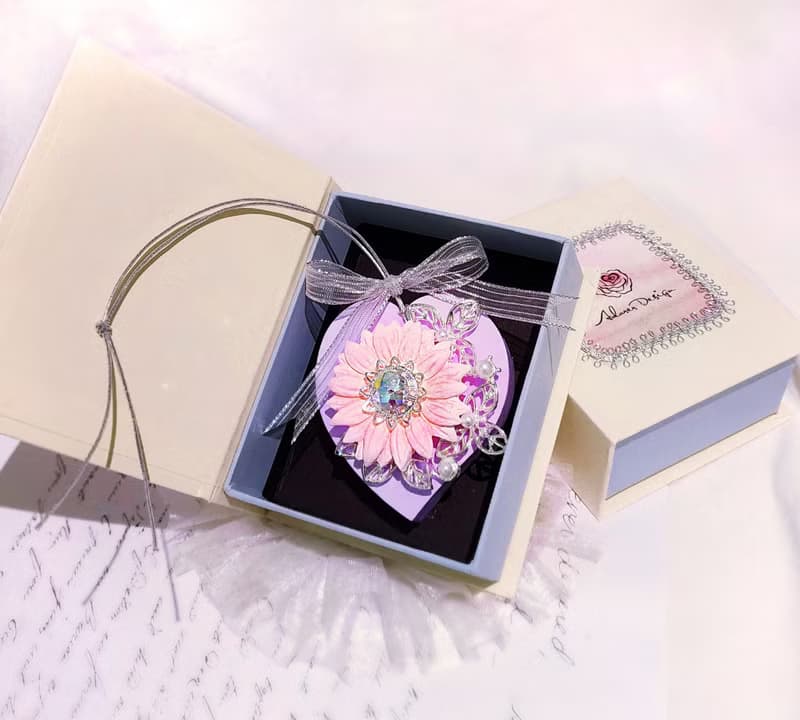 淡粉閃亮愛心 水鑽花葉擴香石 (情人禮物 禮盒)