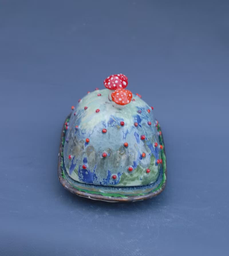 Mushrooms Handmade Ceramic Butter Dish Alice in Wonderland style Amanita decor