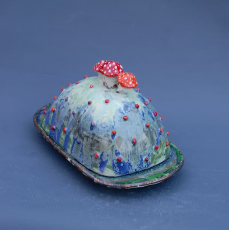 Mushrooms Handmade Ceramic Butter Dish Alice in Wonderland style Amanita decor