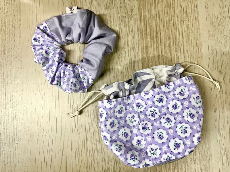 紫花束繩袋加髮圈