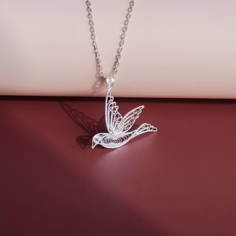 Handcrafted pigeon necklace Silver Filigree AG999 | Jewelry Art Studio