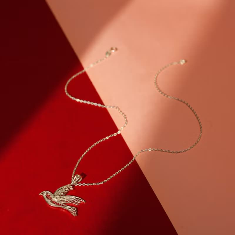 Handcrafted pigeon necklace Silver Filigree AG999 | Jewelry Art Studio