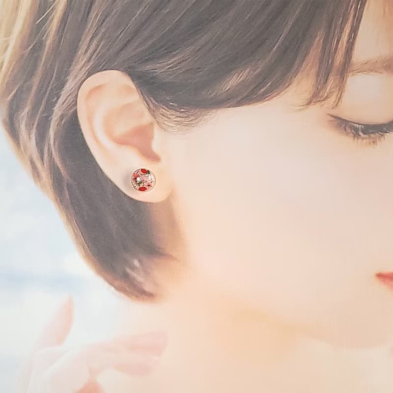 乾燥花圓形小耳環/耳夾 抗過敏醫療鋼