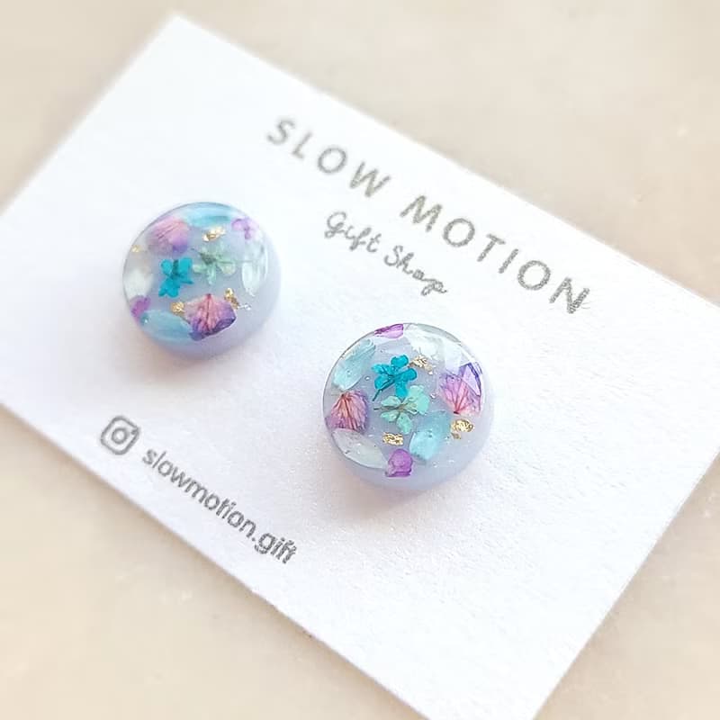 乾燥花圓形小耳環/耳夾 抗過敏醫療鋼