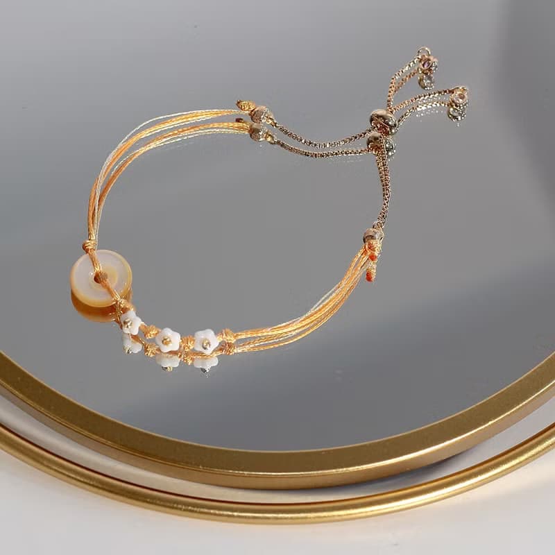 千金萬貫 手工編織手鍊 細鍊 輕珠寶 黃蝶貝 招財 有錢花 可調節