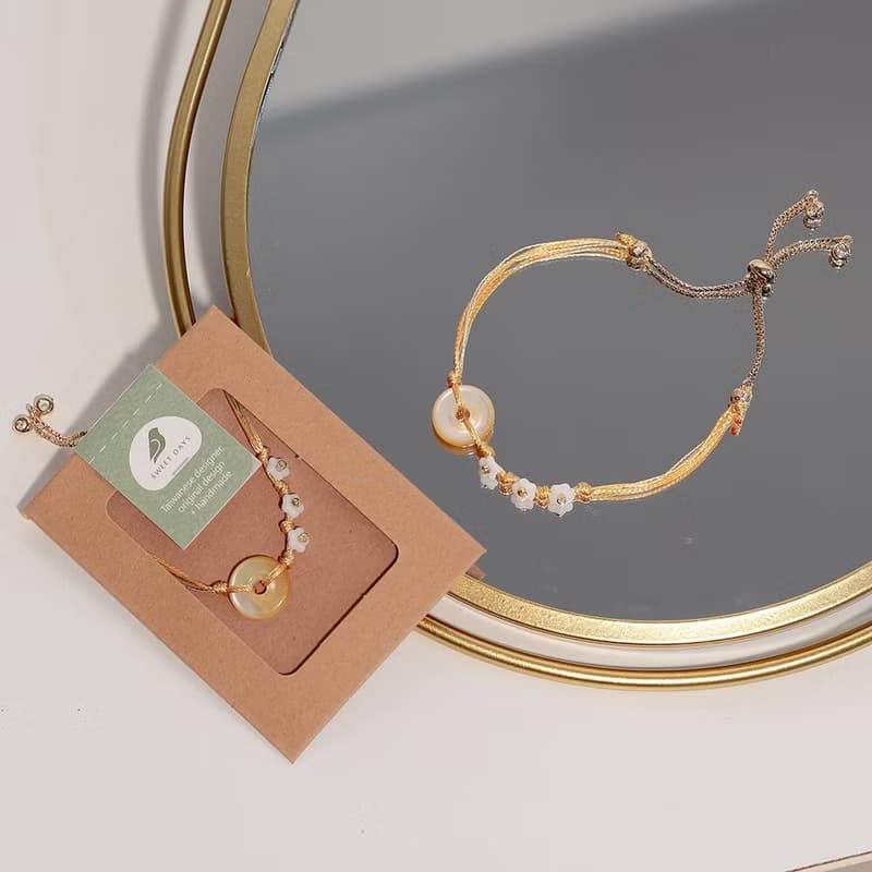 千金萬貫 手工編織手鍊 細鍊 輕珠寶 黃蝶貝 招財 有錢花 可調節