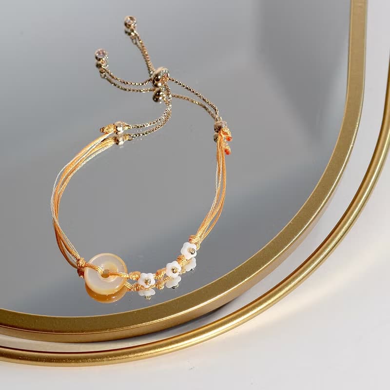 千金萬貫 手工編織手鍊 細鍊 輕珠寶 黃蝶貝 招財 有錢花 可調節