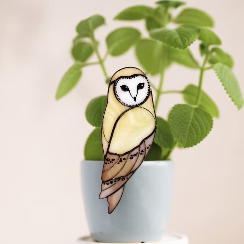 手工彩色玻璃貓頭鷹花盆裝飾 Tiffany工藝玻璃藝術