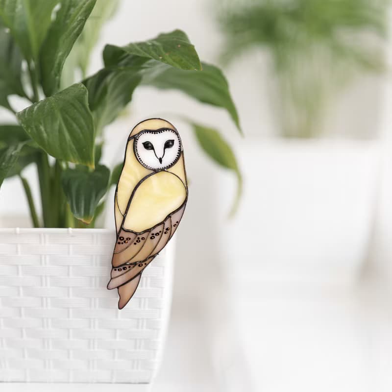 手工彩色玻璃貓頭鷹花盆裝飾 Tiffany工藝玻璃藝術