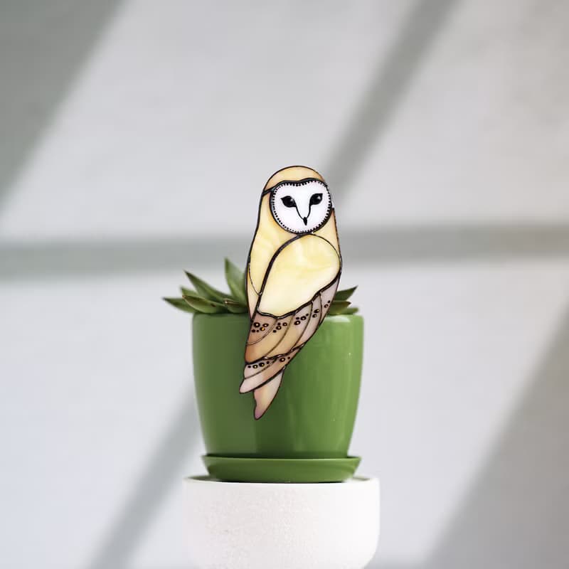 手工彩色玻璃貓頭鷹花盆裝飾 Tiffany工藝玻璃藝術