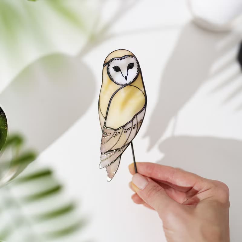 手工彩色玻璃貓頭鷹花盆裝飾 Tiffany工藝玻璃藝術