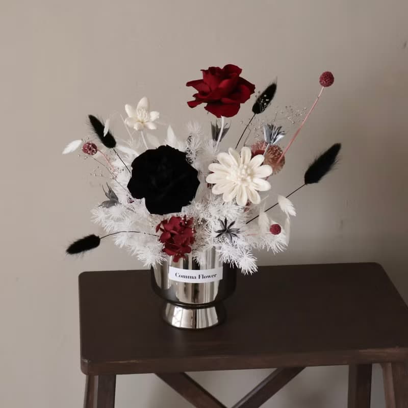 個性黑紅永生玫瑰盆花 情人節禮物 開幕盆花 居家擺設 送禮