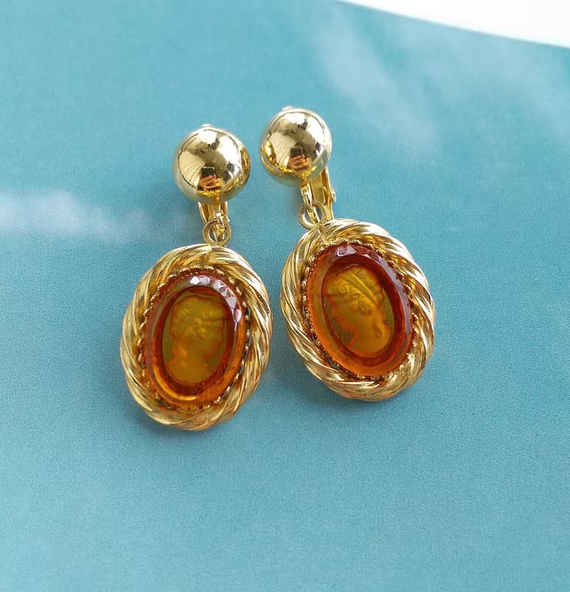 Vintage Jewelry 西洋古董飾品 CAMEO 旋轉框 夾式耳環