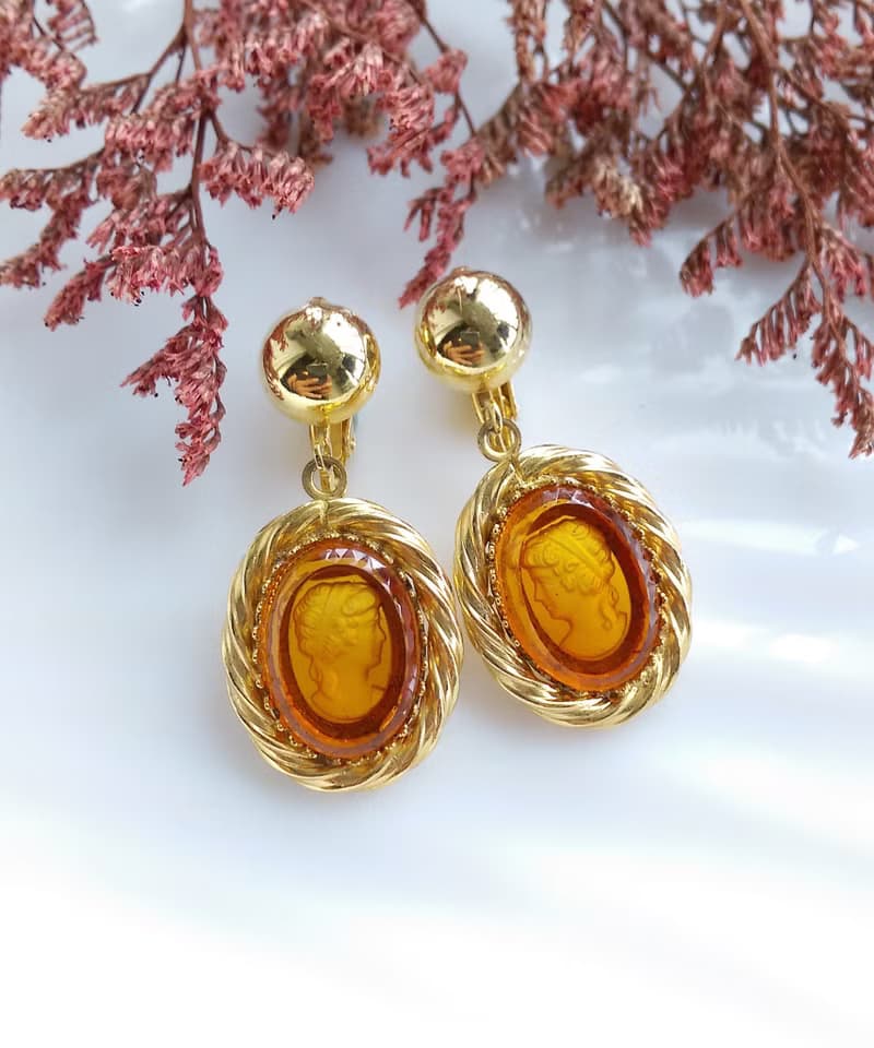 Vintage Jewelry 西洋古董飾品 CAMEO 旋轉框 夾式耳環