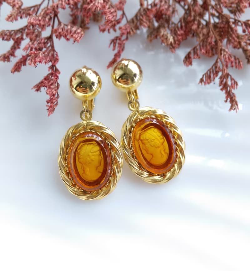 Vintage Jewelry 西洋古董飾品 CAMEO 旋轉框 夾式耳環