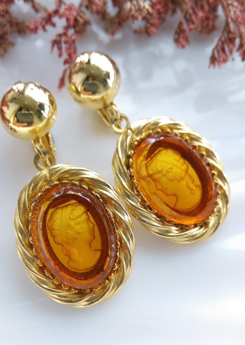 Vintage Jewelry 西洋古董飾品 CAMEO 旋轉框 夾式耳環