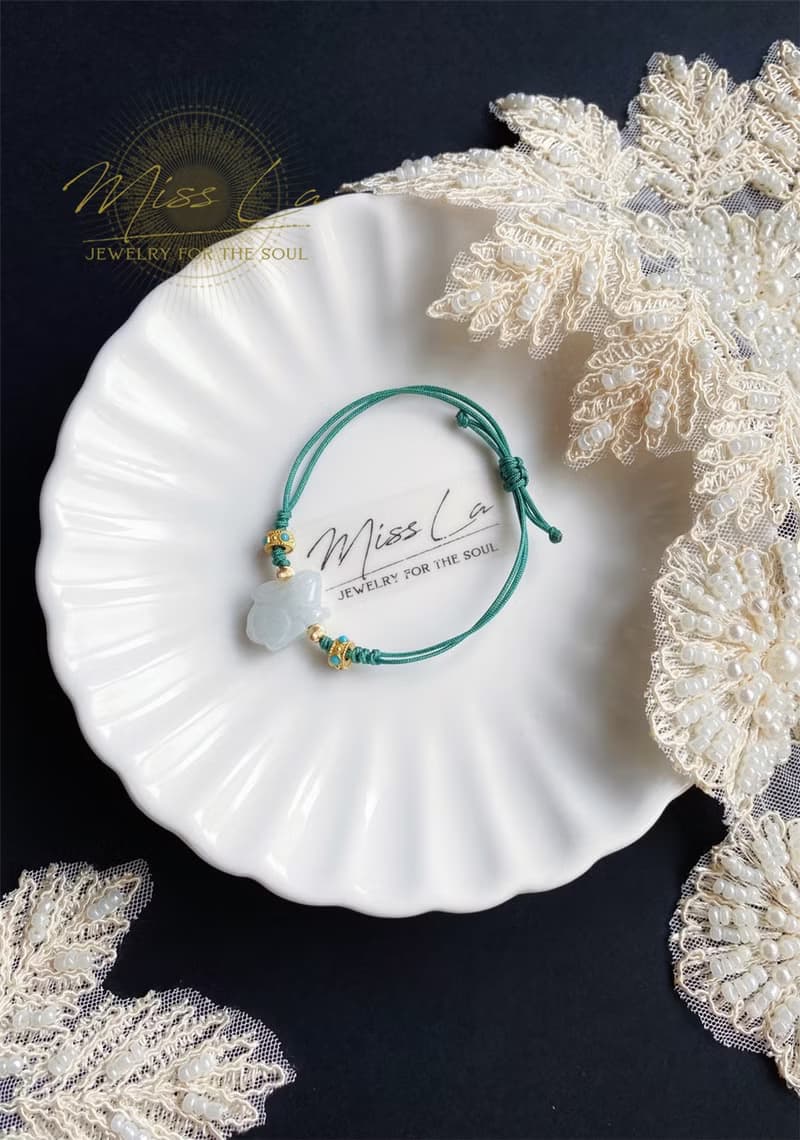 天然緬甸玉翡翠 翡翠兔 心想事成 吉祥如意 手繩 禮物 手鍊 小資