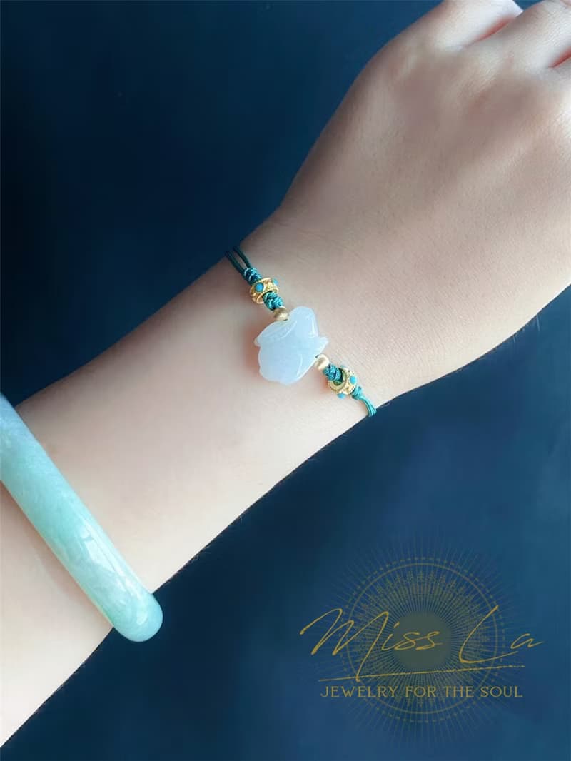 天然緬甸玉翡翠 翡翠兔 心想事成 吉祥如意 手繩 禮物 手鍊 小資