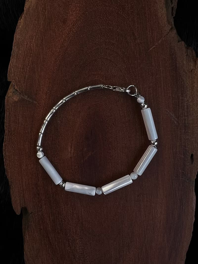 東方四季竹節 生長初時 天然貝殼珠x925銀 原創手作小眾串珠 手鏈