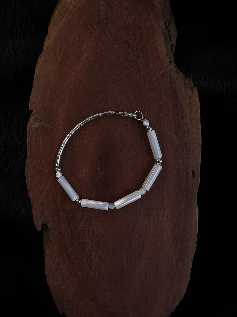 東方四季竹節 生長初時 天然貝殼珠x925銀 原創手作小眾串珠 手鏈