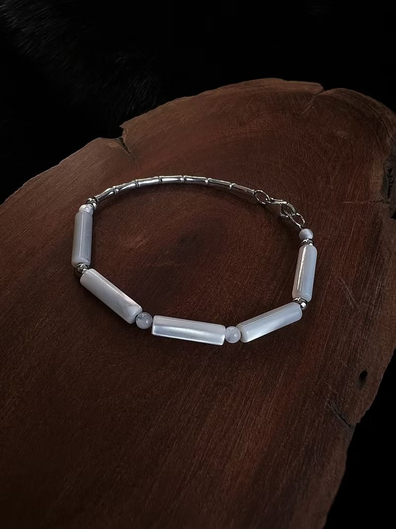 東方四季竹節 生長初時 天然貝殼珠x925銀 原創手作小眾串珠 手鏈