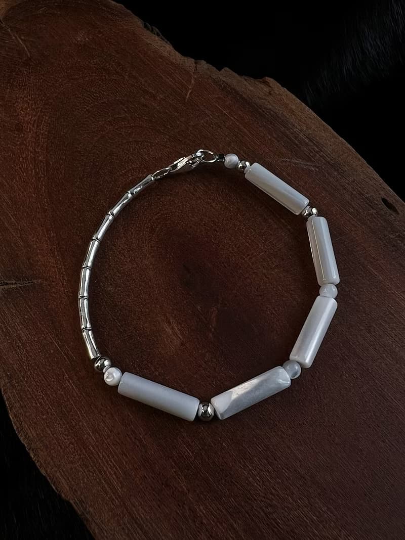 東方四季竹節 生長初時 天然貝殼珠x925銀 原創手作小眾串珠 手鏈