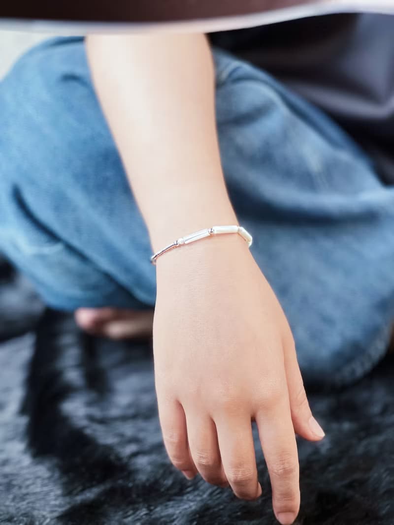 東方四季竹節 生長初時 天然貝殼珠x925銀 原創手作小眾串珠 手鏈