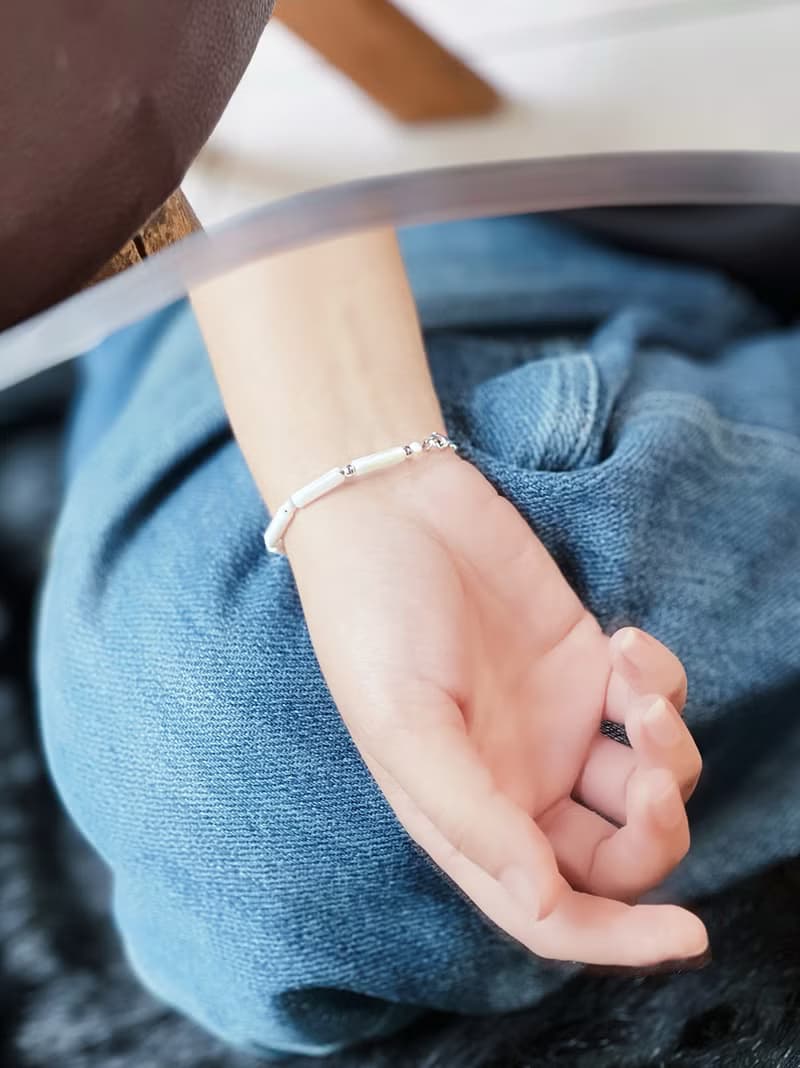 東方四季竹節 生長初時 天然貝殼珠x925銀 原創手作小眾串珠 手鏈