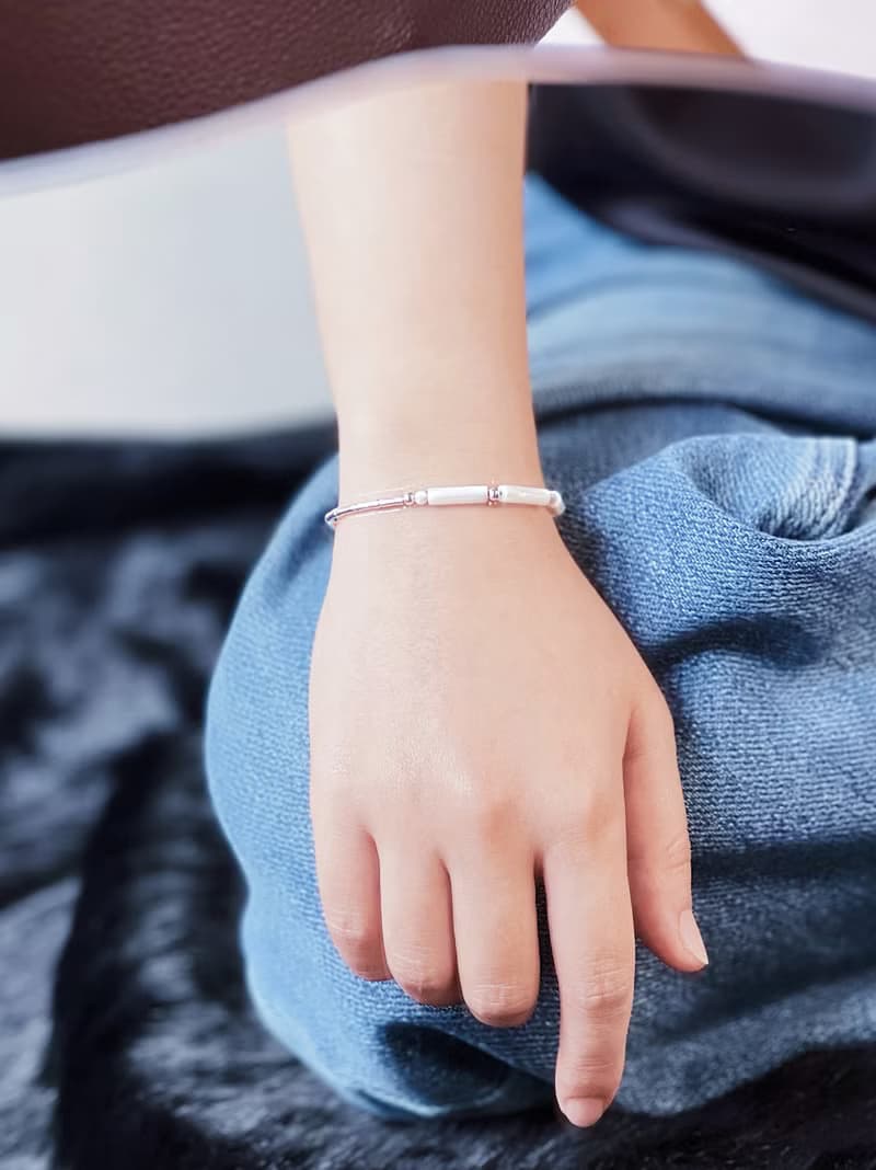 東方四季竹節 生長初時 天然貝殼珠x925銀 原創手作小眾串珠 手鏈