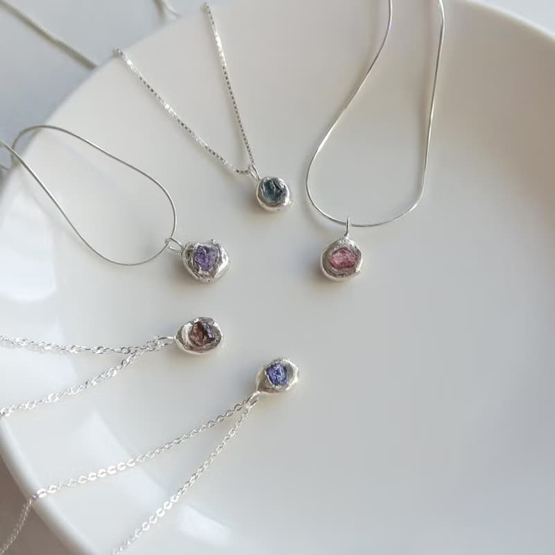 925純銀 原焠 彩色 藍寶石 尖晶石 水波鍊 項鍊 免費送禮包裝