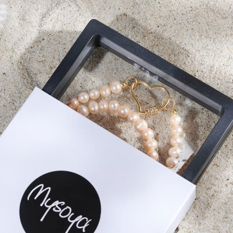 天然粉色淡水珍珠項鍊 金色愛心扣 7-8mm 六月生日石 生日禮物