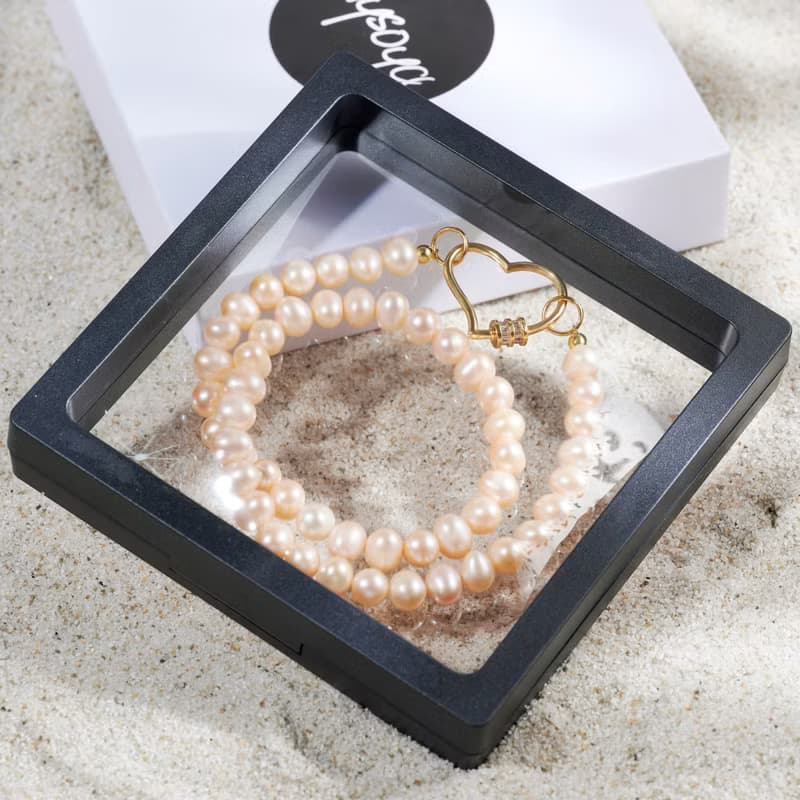 天然粉色淡水珍珠項鍊 金色愛心扣 7-8mm 六月生日石 生日禮物