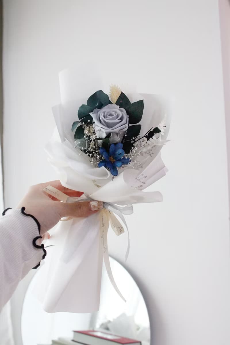 冷灰藍單朵永生玫瑰/情人節花束