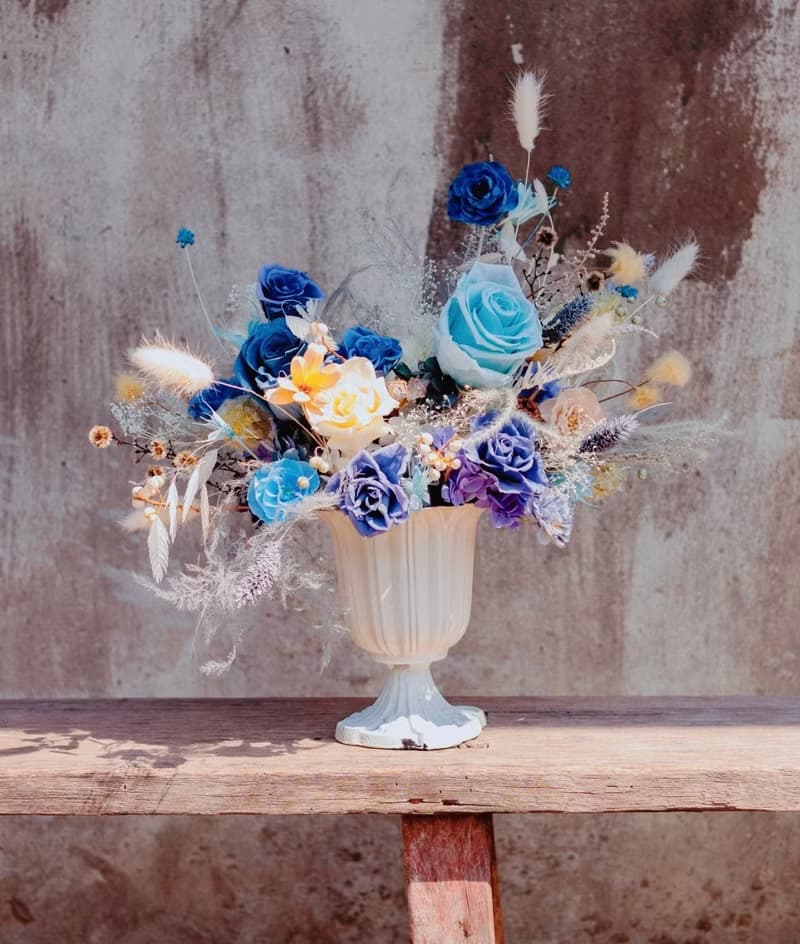 霧藍序曲 莫蘭迪永生韓式古典桌花 開幕禮 喬遷禮 永生花禮