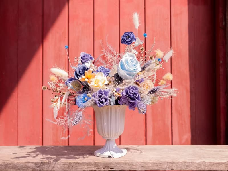 霧藍序曲 莫蘭迪永生韓式古典桌花 開幕禮 喬遷禮 永生花禮