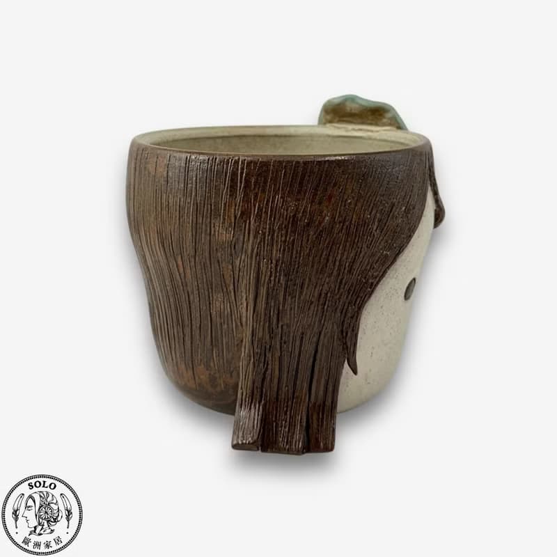 SOLO歐洲家居-手工台灣陶 藍花朵小女孩花器 12cm 花盆 擺件