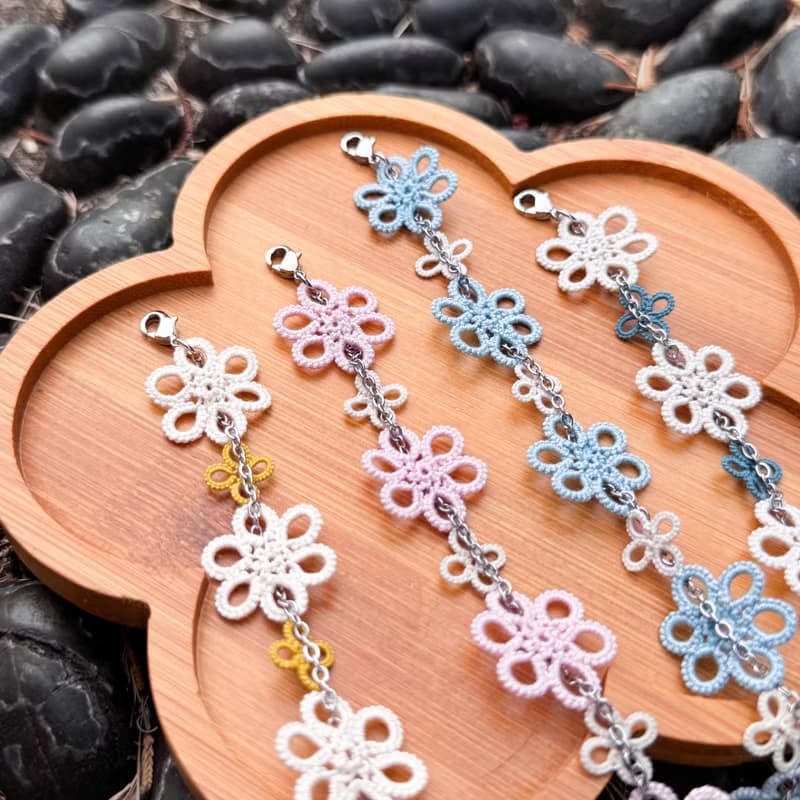 【花間織語】梭編蕾絲手鍊與鋼鍊的搭配 (四色可選)