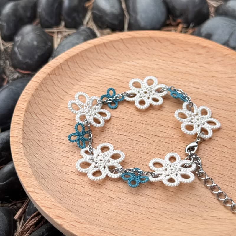 【花間織語】梭編蕾絲手鍊與鋼鍊的搭配 (四色可選)