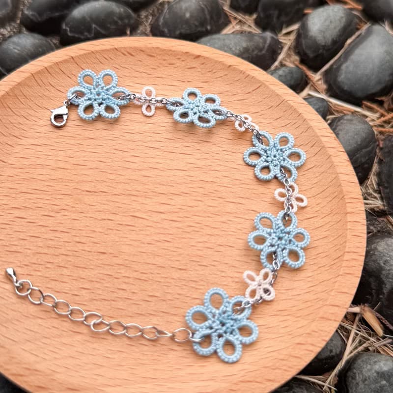 【花間織語】梭編蕾絲手鍊與鋼鍊的搭配 (四色可選)