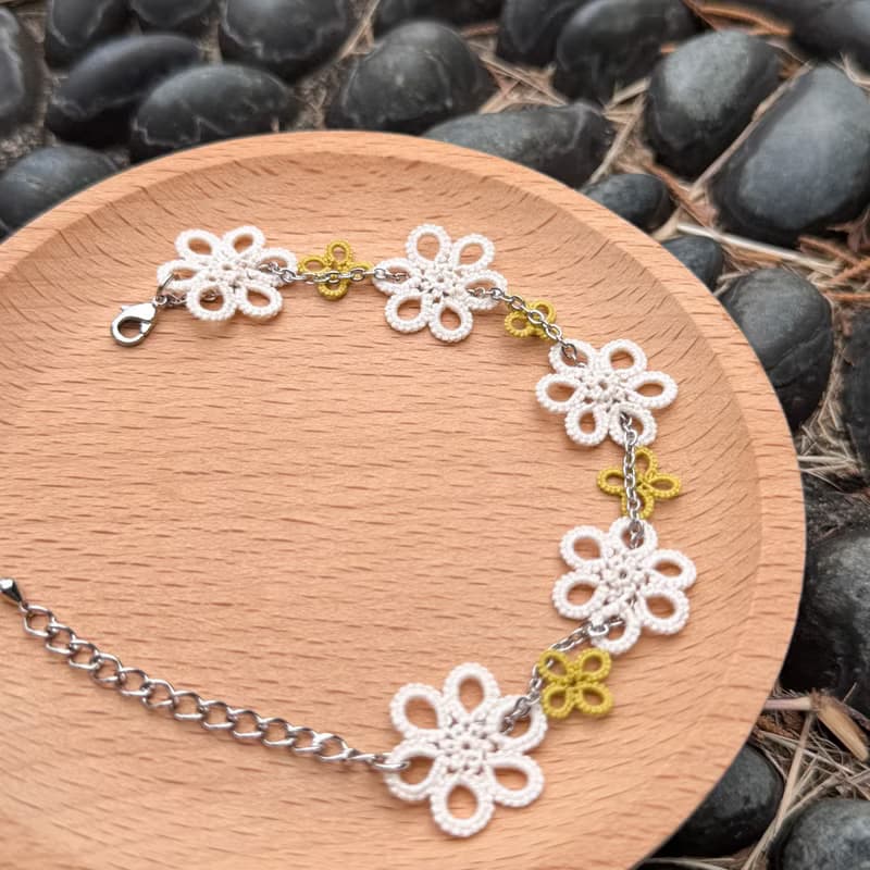 【花間織語】梭編蕾絲手鍊與鋼鍊的搭配 (四色可選)