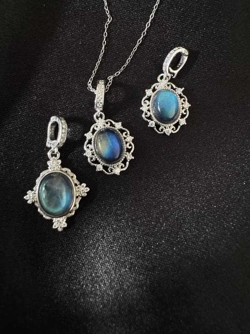 幻彩星塵。 s925銀 拉長石 光譜石 項鍊 純銀 寶石 項鍊