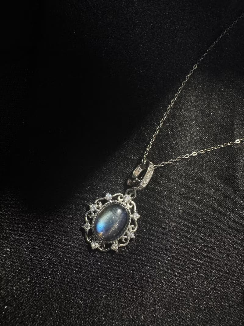幻彩星塵。 s925銀 拉長石 光譜石 項鍊 純銀 寶石 項鍊