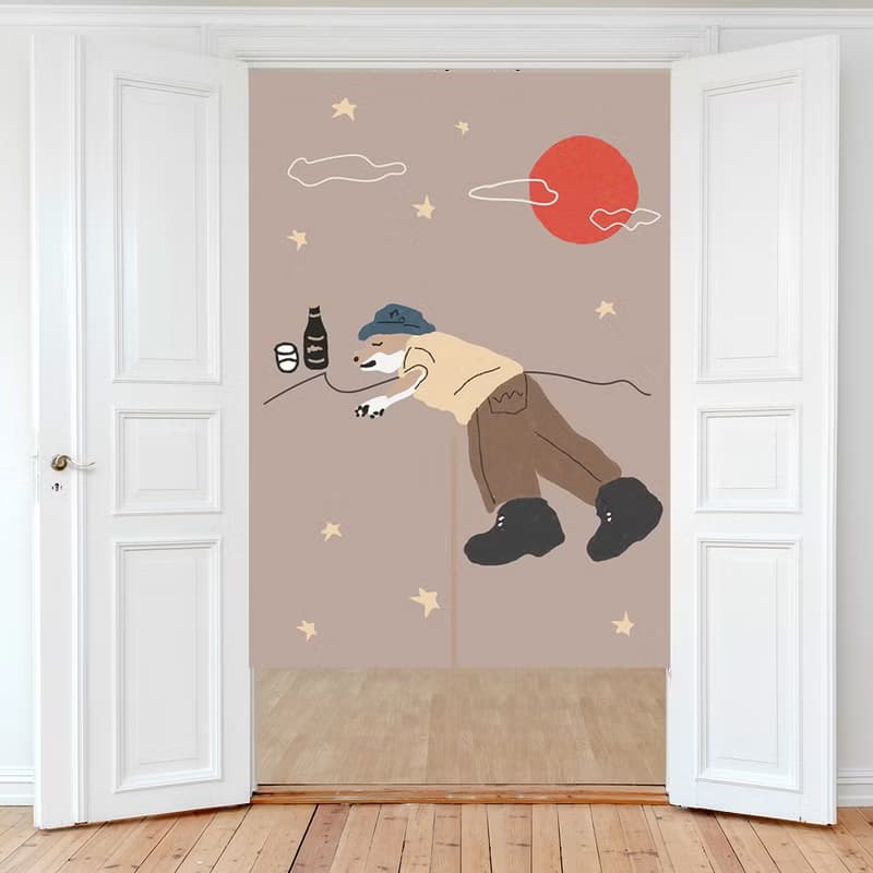 醉在日月星辰 柴犬 門簾