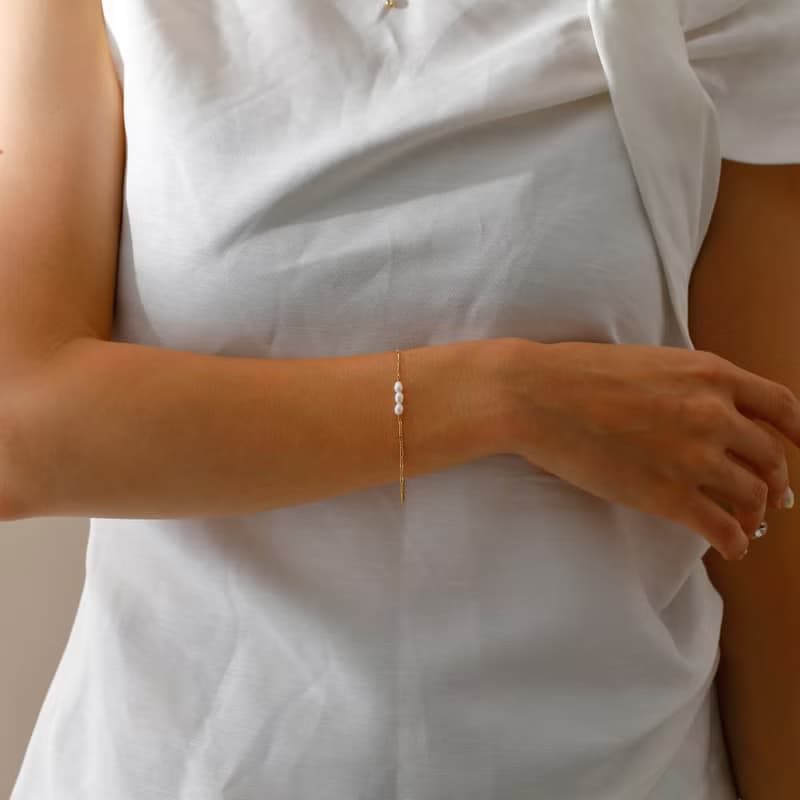 3 pearls magnet bracelet GD ニッケルフリーマグネットブレスレット　磁石で着脱簡単な淡水パールブレスレット　ゴールド