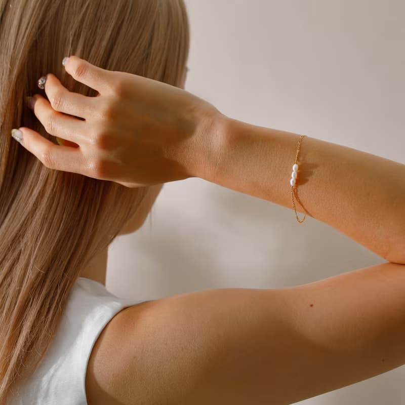 3 pearls magnet bracelet GD ニッケルフリーマグネットブレスレット　磁石で着脱簡単な淡水パールブレスレット　ゴールド