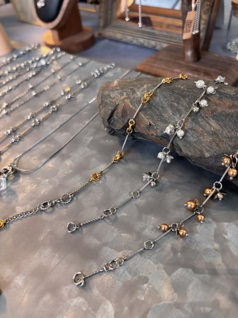 珍珠小花園手鍊(黃金珍珠)  不鏽鋼手鍊 細鍊